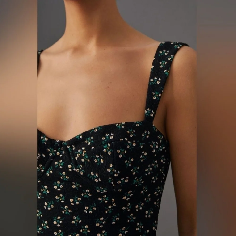 Hutch (Anthropologie),‎ Ditsy Floral Corset Mini Dress, Black, Size Small